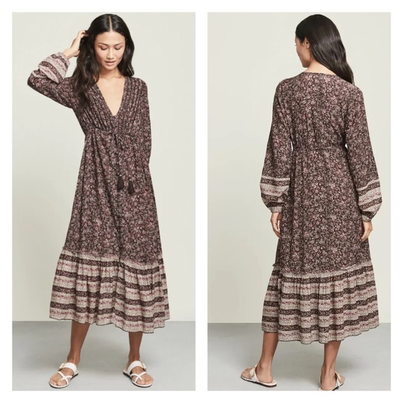 VERONICA BEARD | Kameya Floral Midi Dress Long Sleeve Boho Dark Plum Floral - Picture 1 of 6